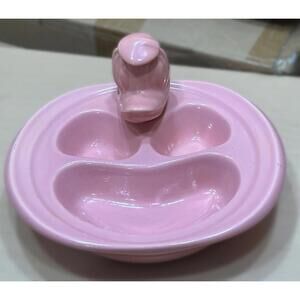 Vintage Pink Ceramic Duck Baby Warming Dish 3-Section Feeder 1940s-50s